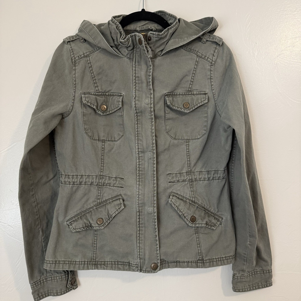 Prince & Fox Hooded Military Style Utility Jacket Army Green Medium 100% Cotton